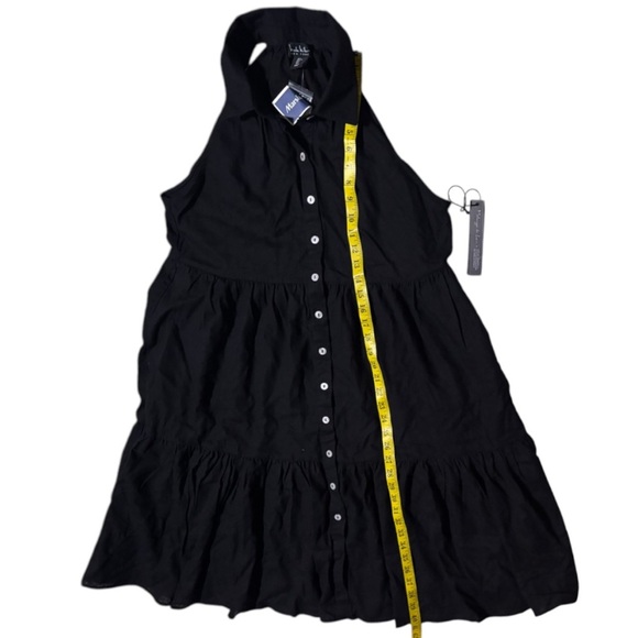 NWT NICOLE MILLER NEW YORK Linen Blend Black Halter Button-Down Midi Dress - Picture 4 of 11